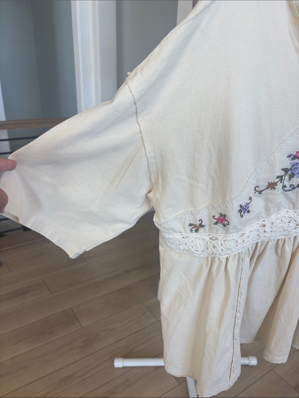 easel Cream Embroidered Peplum Tunic with Lace - Picture 2 of 6